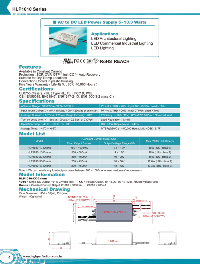 HLP1010 Series - AC to DC LED Switching