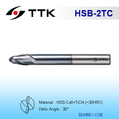 HSS 2-Flute Ball End Mill