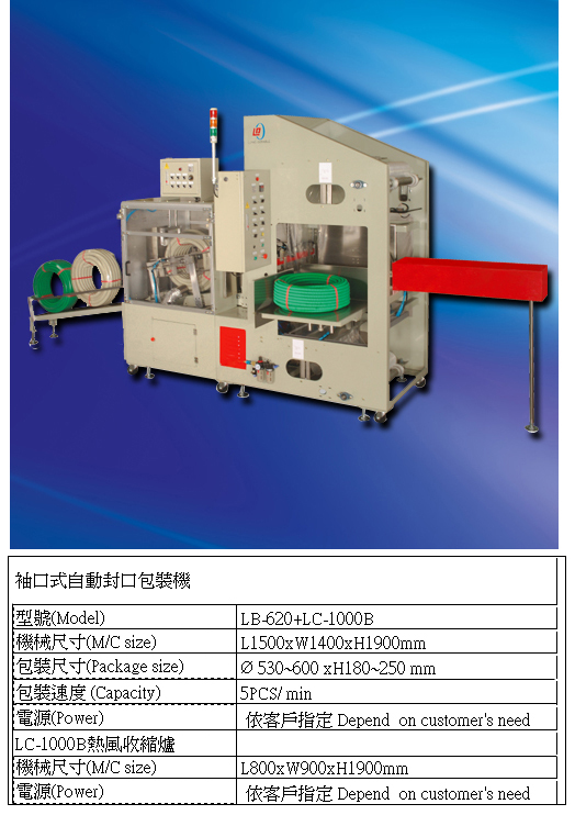 袖口式自動封口 + 熱風收縮機