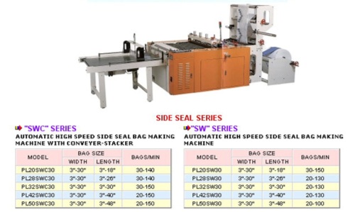 AUTOMATIC HIGH SPEED SIDE SEAL BAG MAKING MACHINE WITH CONVEYER-STACKER